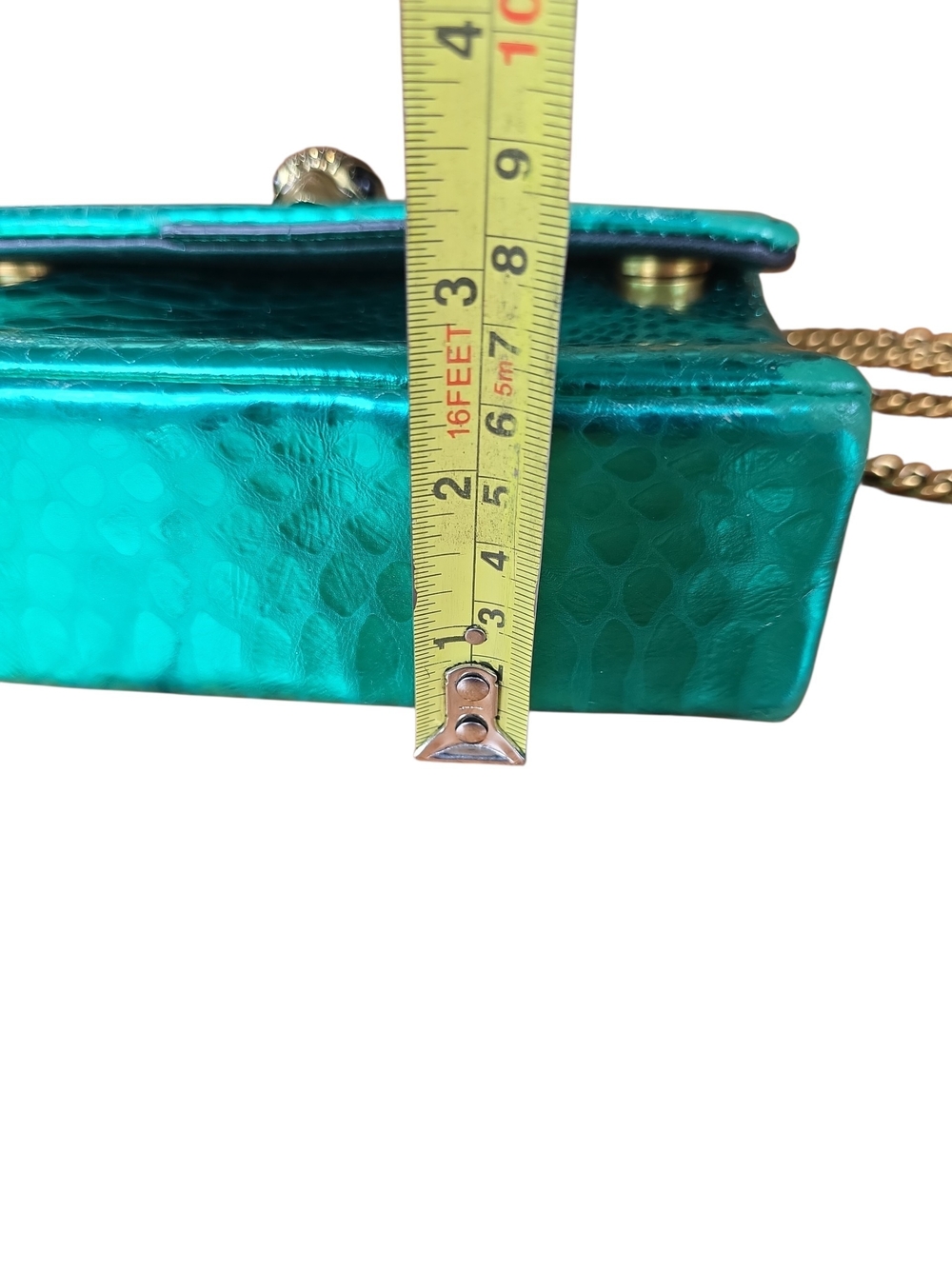 Kurt Geiger Turquoise Snake-Embossed Shoulder Bag with Gold Chain - Picture 13 of 15